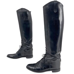 Manfield by Eiser's Women's Black Leather Tall Riding Field Boot Lace Up 7B